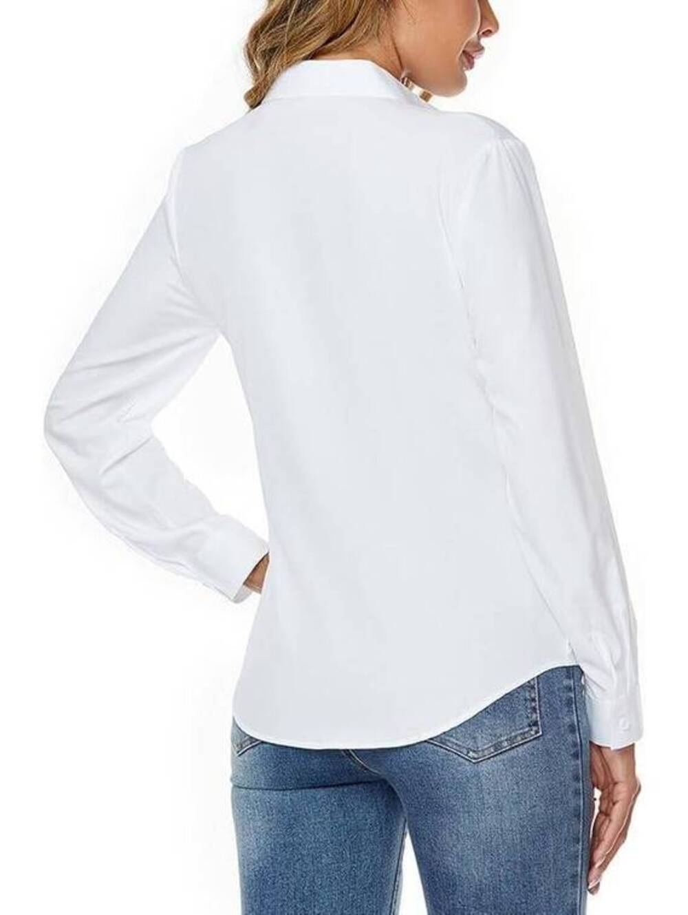 Size Large Jonivey Womens Stretch Button Down Long Sleeve Shirt, White Button Up - Picture 3 of 6